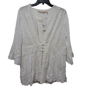 Soft Surroundings Icon Melissani Embroidered Boho Eyelet Tunic & Tank Med White